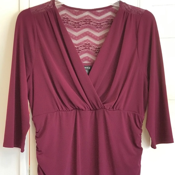 TORRID Lace Surplice V-Neck Blouse Ruched Top Burgundy Women’s Plus Size 2X - Picture 4 of 16